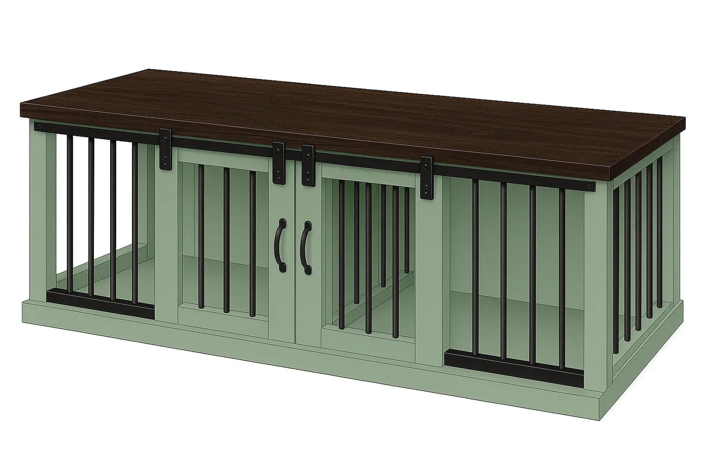 The DUO – Sage Barn Door Style Double Wooden Dog Crate With Bars Paws and Willow