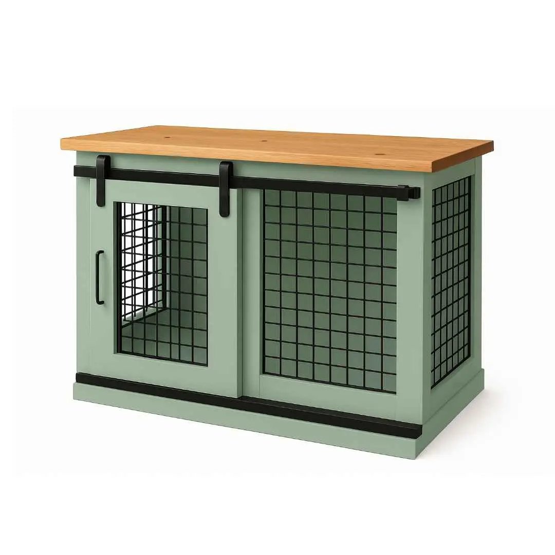 The Studio -Barn Style SAGE Single Wooden Dog Crate with Mesh - Natural image