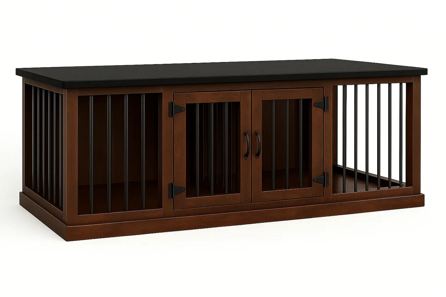 The DUO – Espresso Hinged Double Wooden Dog Crate With Bars Paws and Willow