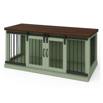 The DUO – Sage Barn Door Style Double Wooden Dog Crate With Bars image 0