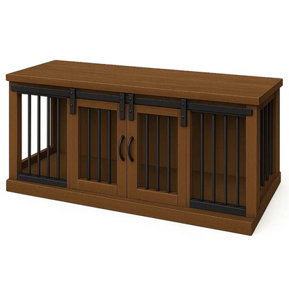 The LOFT – Espresso Barn Style Wooden Open Plan Dog Crate With Bars Paws and Willow