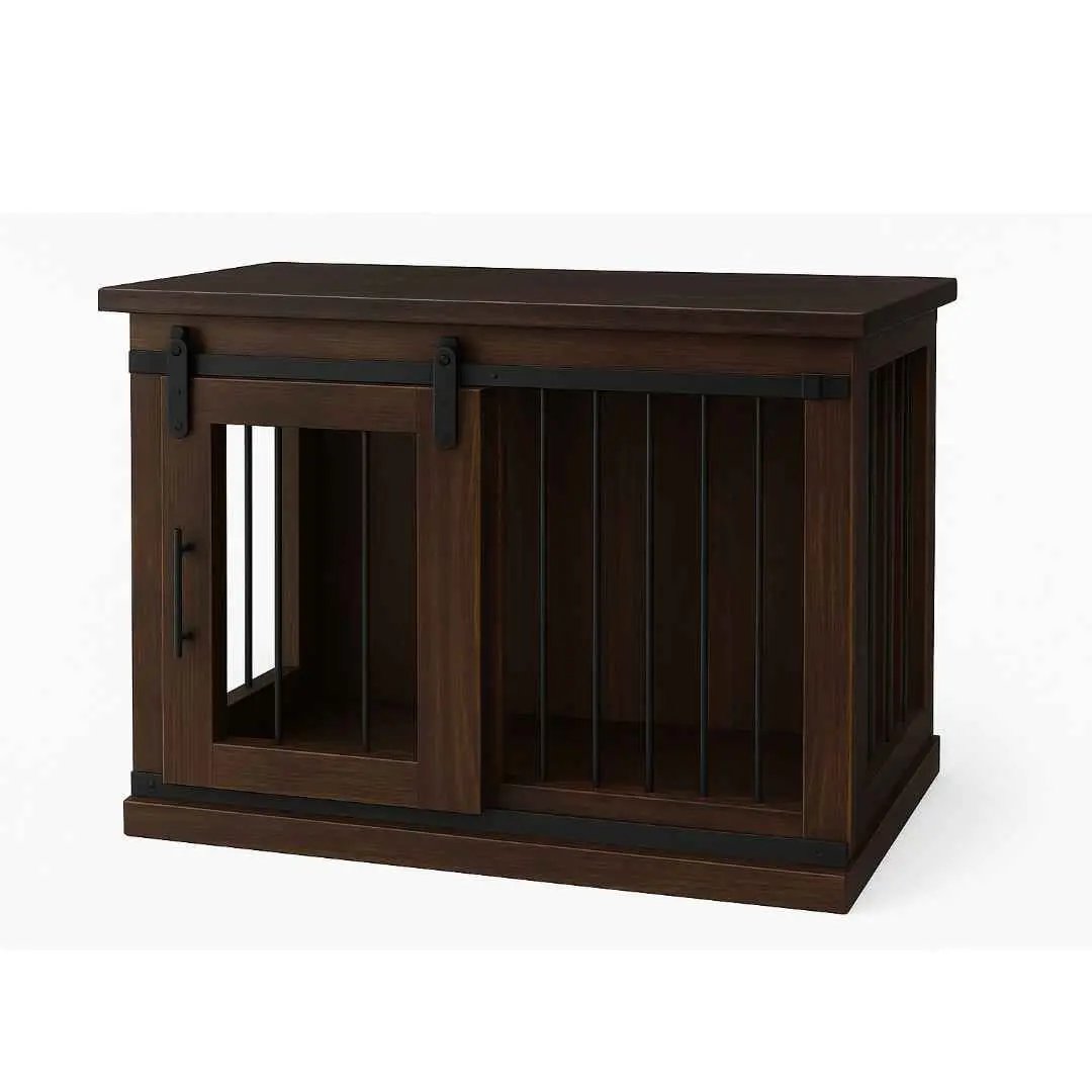 The Studio -Barn Style Espresso Single Wooden Dog Crate with Bars - Espresso image