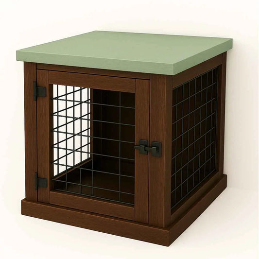 The Den - Espresso Coloured Bedside Dog Crate with Mesh & Hinged Door image 0