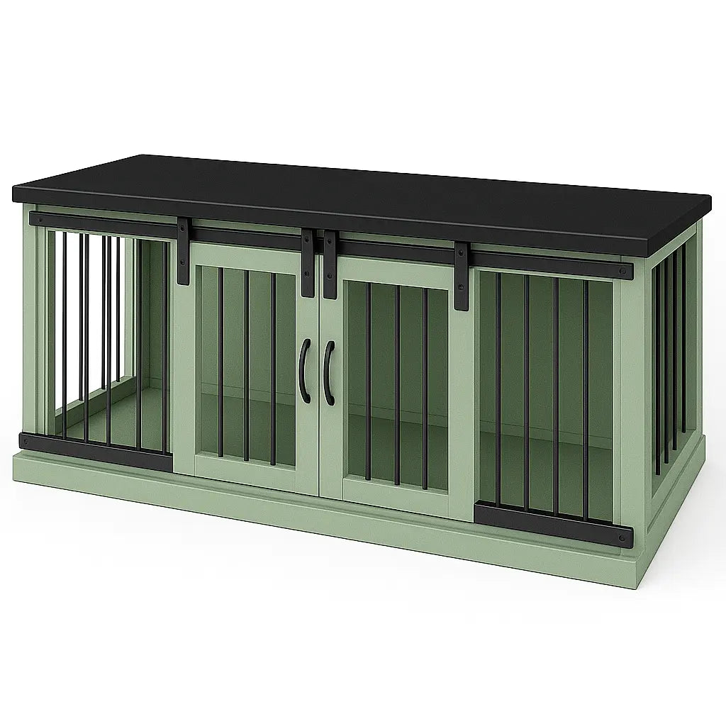 The LOFT – Sage Barn Style Wooden Open Plan Dog Crate With Bars Paws and Willow