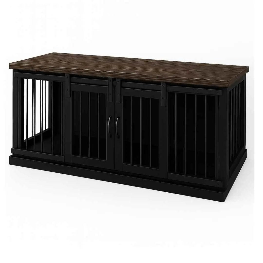 The DUO – Night Sky Barn Door Style Double Wooden Dog Crate With Bars image 4