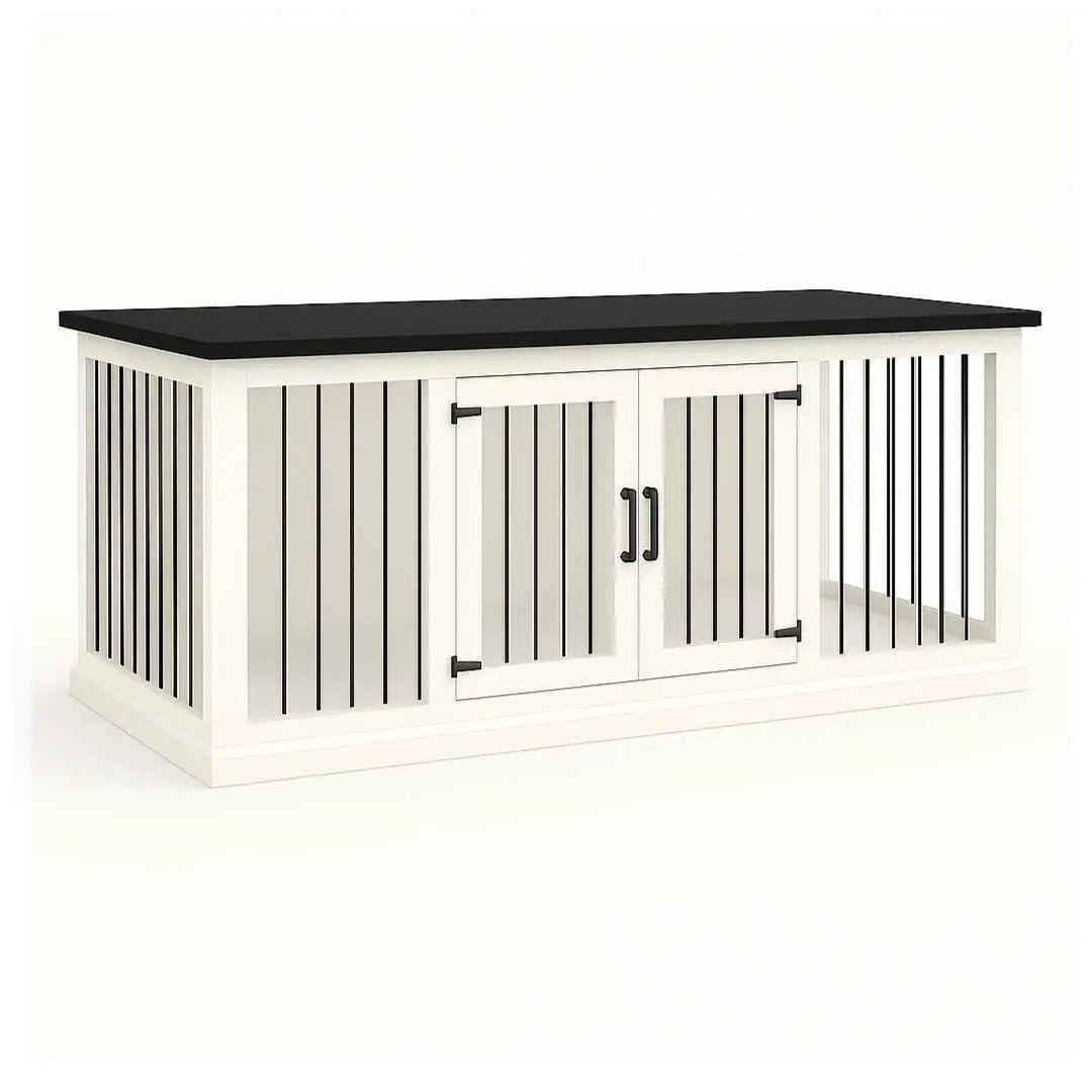 The DUO – Arctic Hinged Double Wooden Dog Crate With Bars - Night Sky image