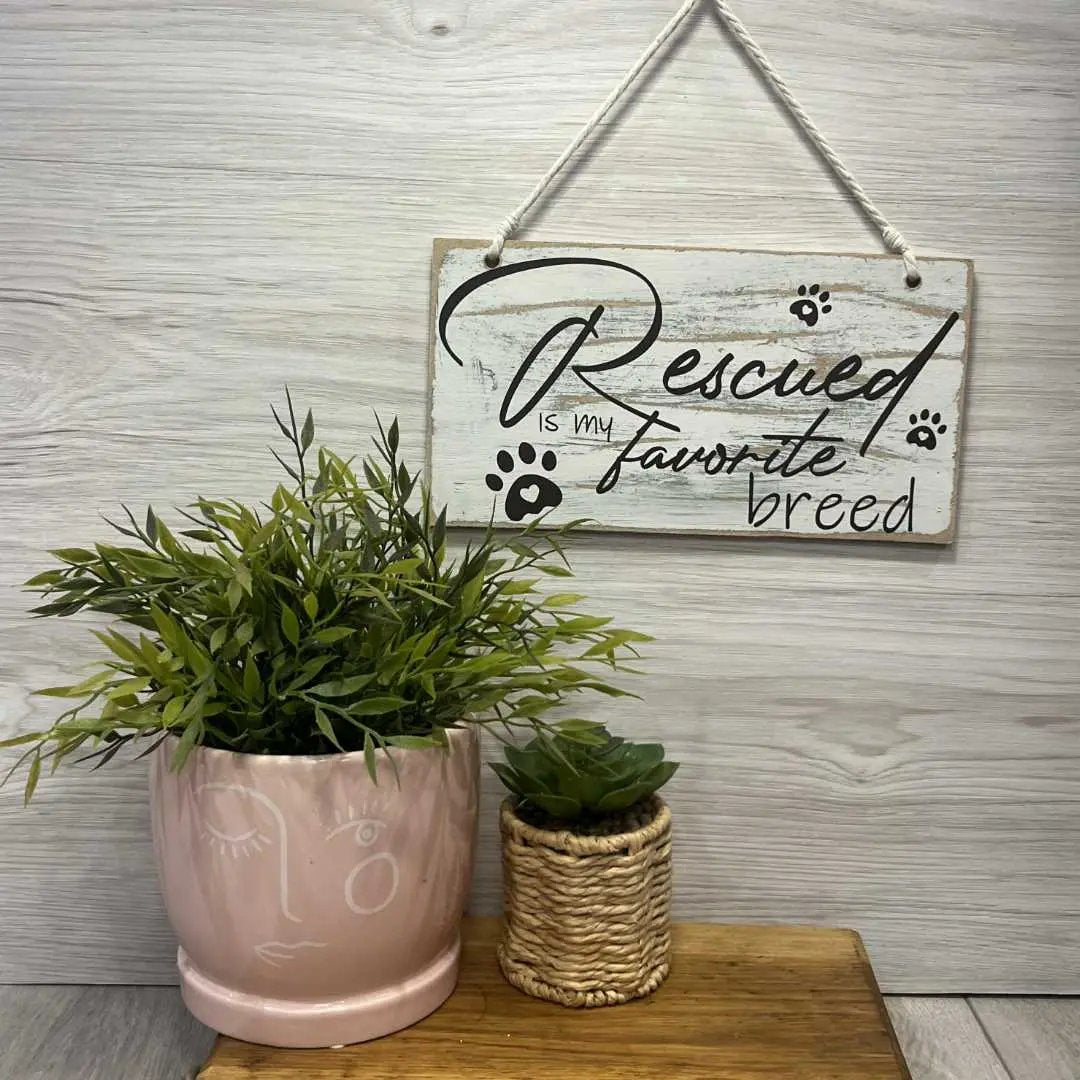"Rescued Is My Favourite Breed" Wooden Sign – Celebrate Second Chances - Green Wash image