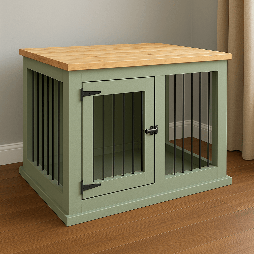 The Studio -Hinged Sage Single Wooden Dog Crate with Bars image 3