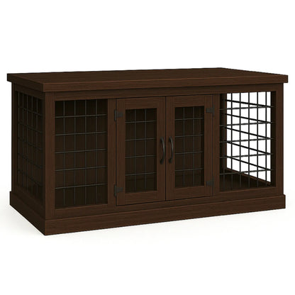 The LOFT – Espresso Open Plan Wooden Dog Crate with Mesh & Hinged Doors Paws and Willow