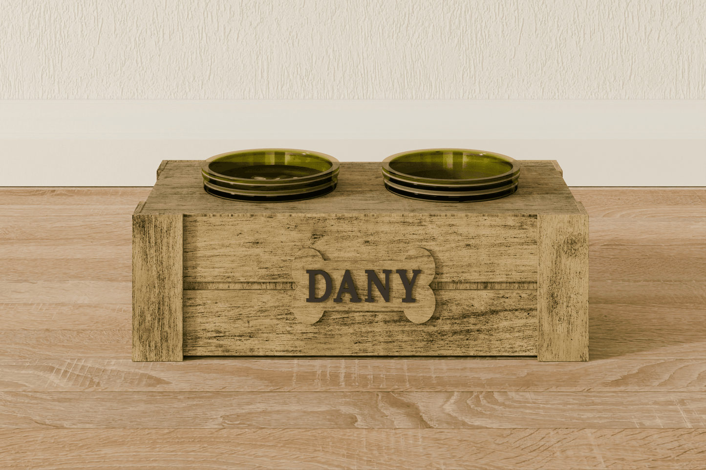 Double Rustic Wooden Dog Feeder image 1
