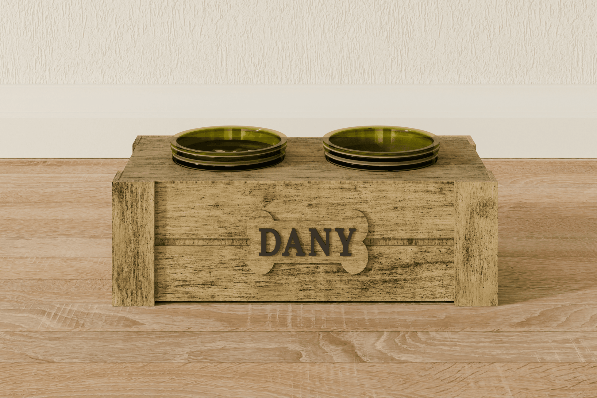 Double Rustic Wooden Dog Feeder image 1