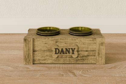 Double Rustic Wooden Dog Feeder image 1