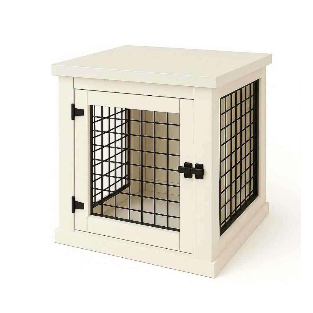 The Den - Arctic Coloured Bedside Dog Crate with Mesh & Hinged Door - Arctic image
