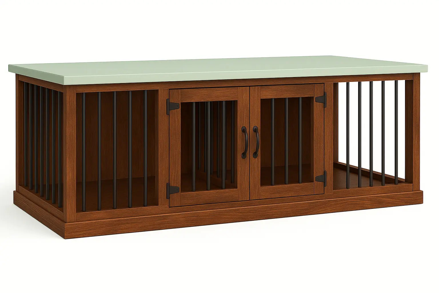 The DUO – Espresso Hinged Double Wooden Dog Crate With Bars Paws and Willow