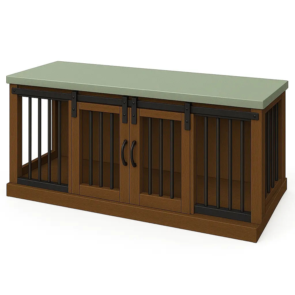 The LOFT – Espresso Barn Style Wooden Open Plan Dog Crate With Bars Paws and Willow