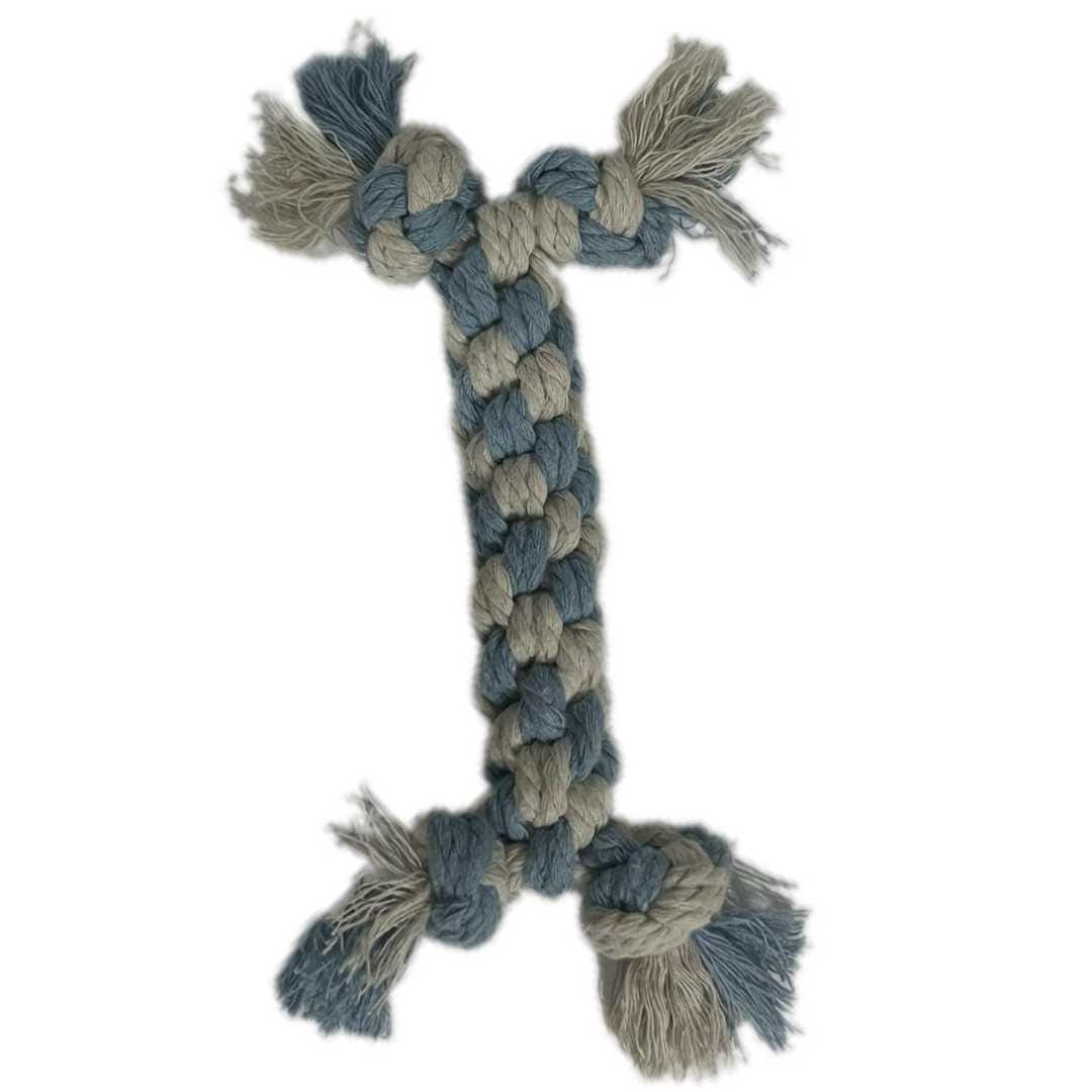 Luxe Macramé Chew Dog Bone (Large) - Blue image