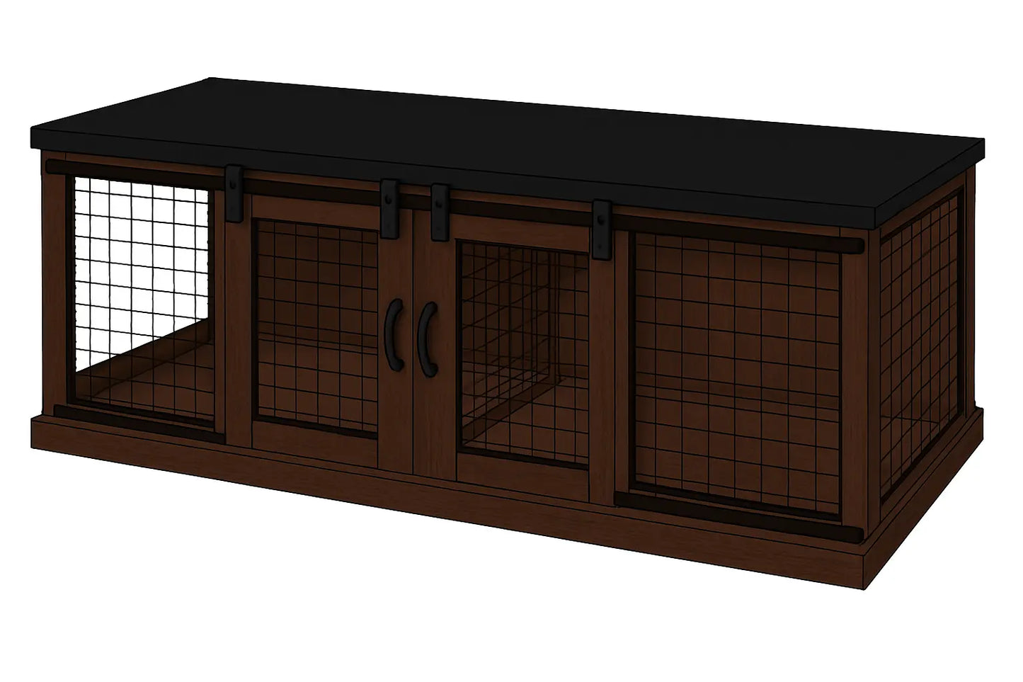 The DUO – Espresso Barn Style Double Wooden Dog Crate With Mesh Paws and Willow