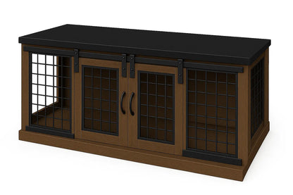 The LOFT – Espresso Barn Style Wooden Open Plan Dog Crate With Mesh Paws and Willow