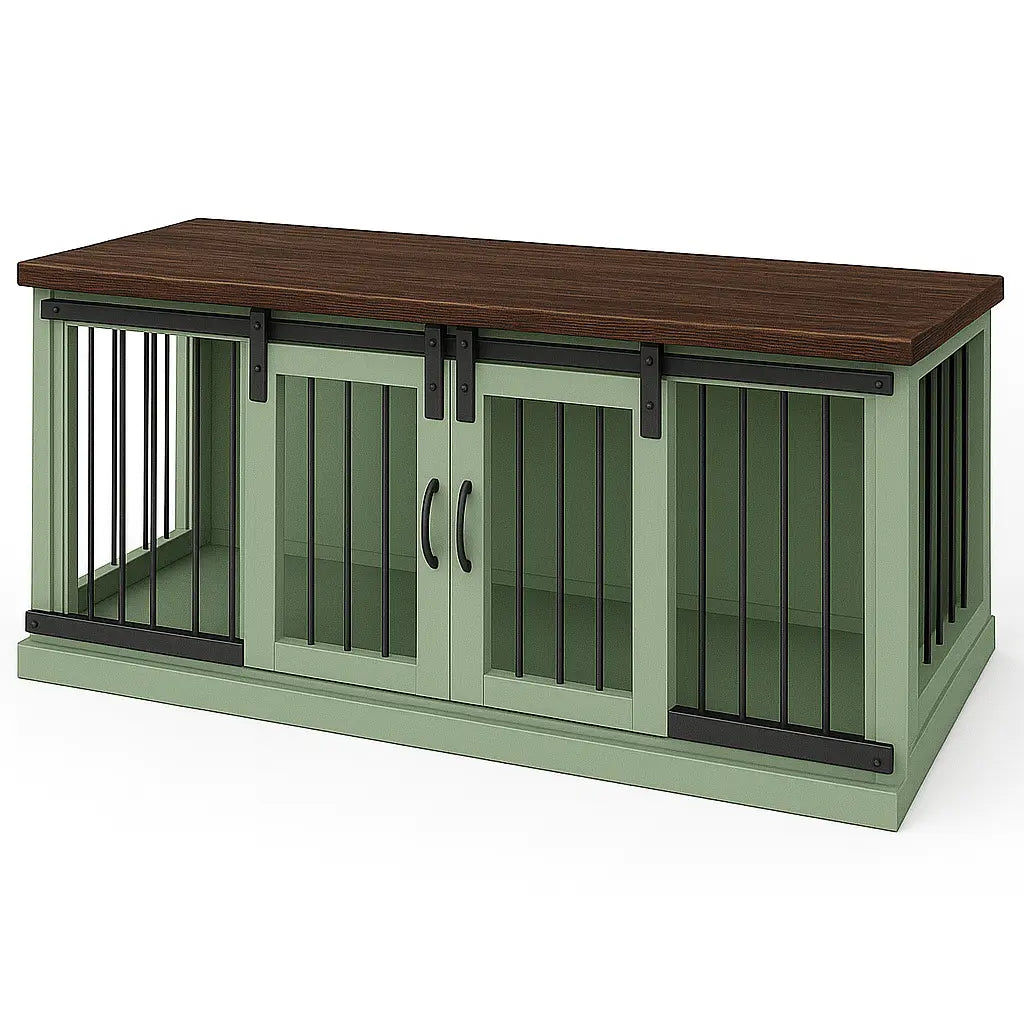 The LOFT – Sage Barn Style Wooden Open Plan Dog Crate With Bars Paws and Willow