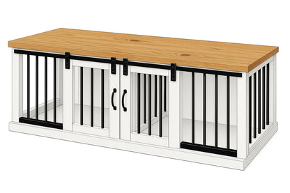 The DUO – Arctic Barn Door Style Double Wooden Dog Crate With Bars Paws and Willow
