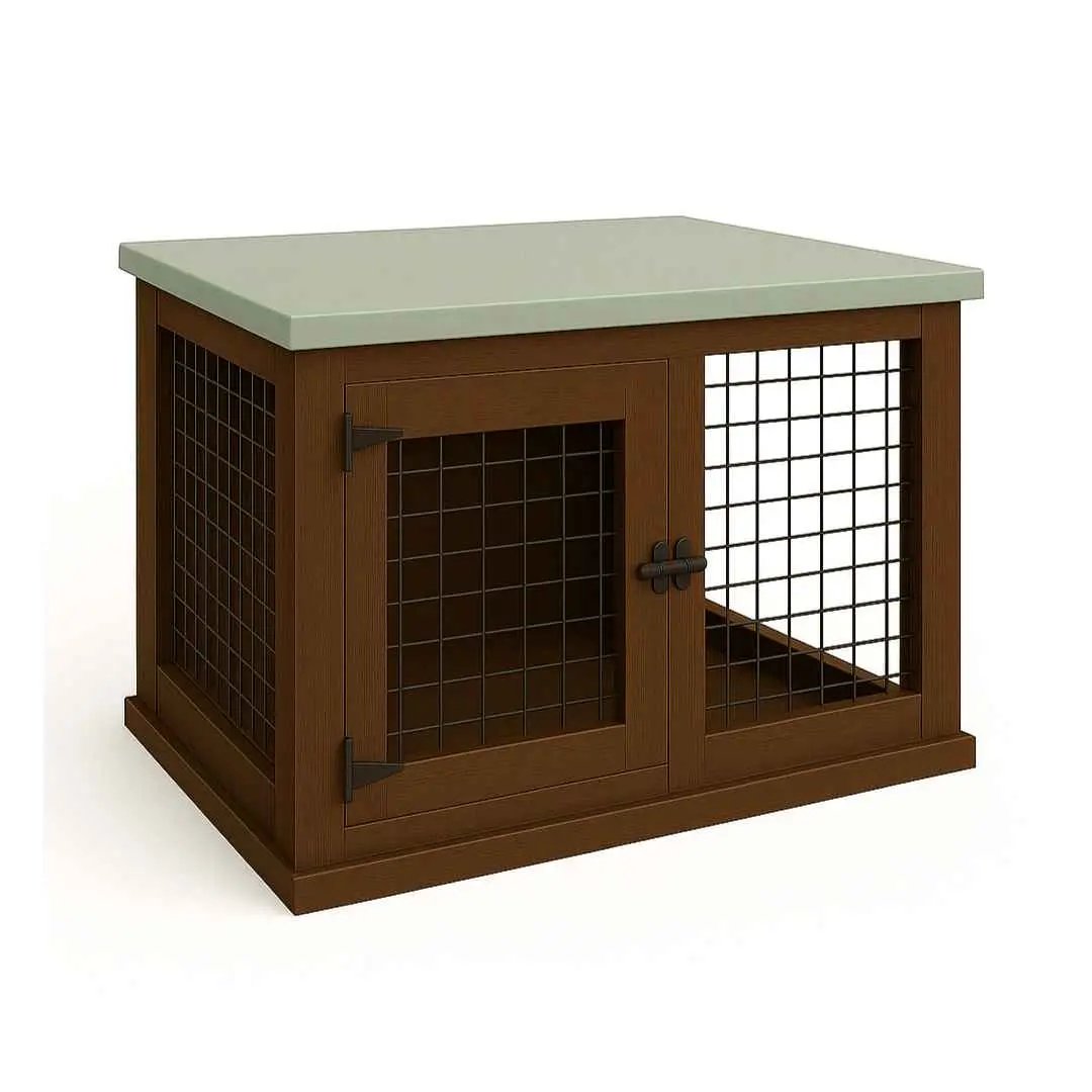 The Studio -Hinged ESPRESSO Single Wooden Dog Crate with Mesh - Sage image