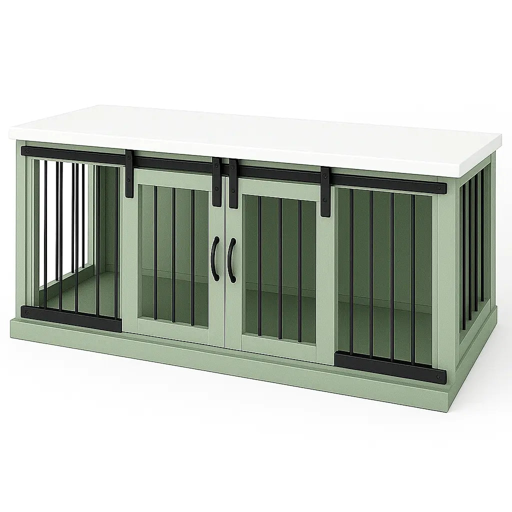 The LOFT – Sage Barn Style Wooden Open Plan Dog Crate With Bars Paws and Willow