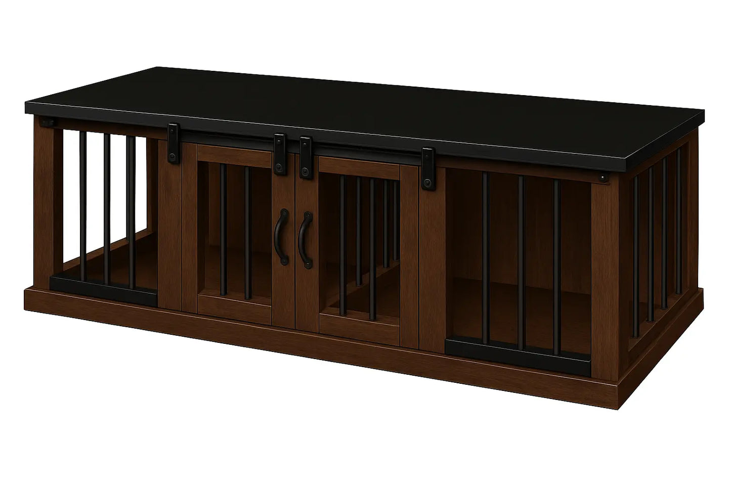 The DUO – Espresso Barn Door Style Double Wooden Dog Crate With Bars Paws and Willow