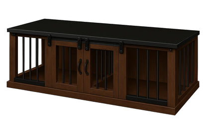The DUO – Espresso Barn Door Style Double Wooden Dog Crate With Bars Paws and Willow