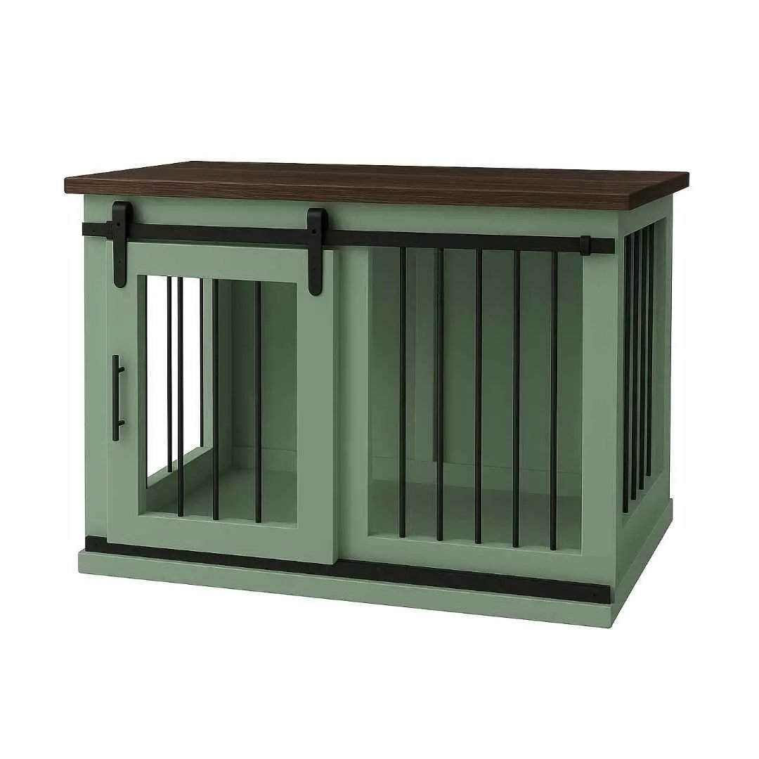 The Studio -Barn Style Sage Single Wooden Dog Crate with Bars image 1