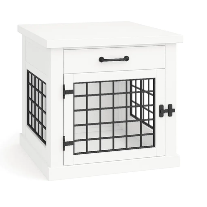 The Den - ARCTIC Coloured Bedside Dog Crate with Mesh & Hinged Door with Drawer image 3