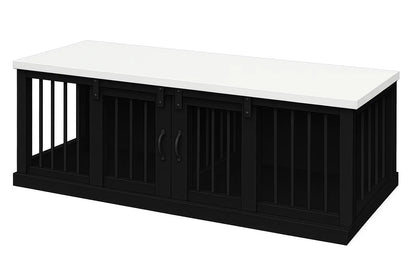 The DUO – Night Sky Barn Door Style Double Wooden Dog Crate With Bars Paws and Willow