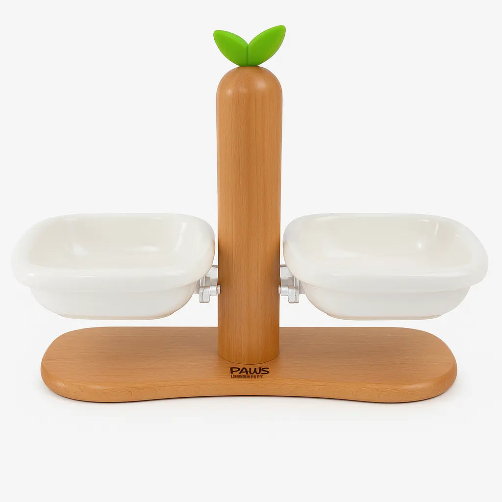 Sprout Stand — elevated wooden dog feeder with ceramic bowls Paws and Willow