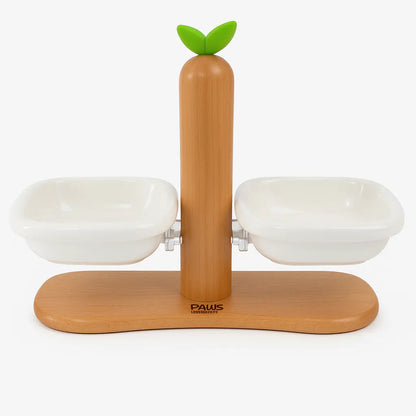 Sprout Stand — elevated wooden dog feeder with ceramic bowls Paws and Willow