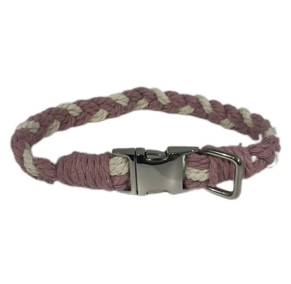 Large Macramé Dog Collar with Brass | Gold | Silver Buckle - Purple, Silver image
