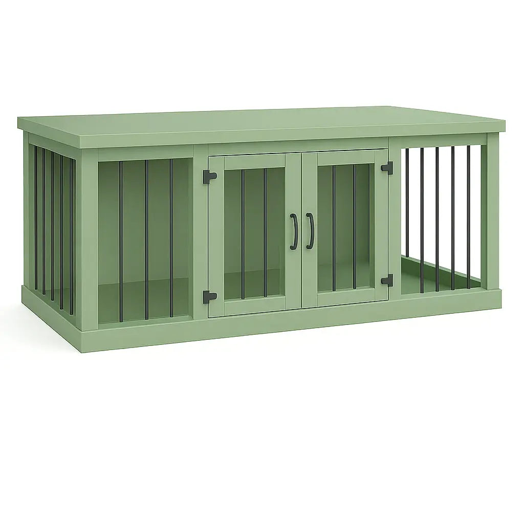 The LOFT – Sage Open Plan Wooden Dog Crate with Bars & Hinged Doors Paws and Willow
