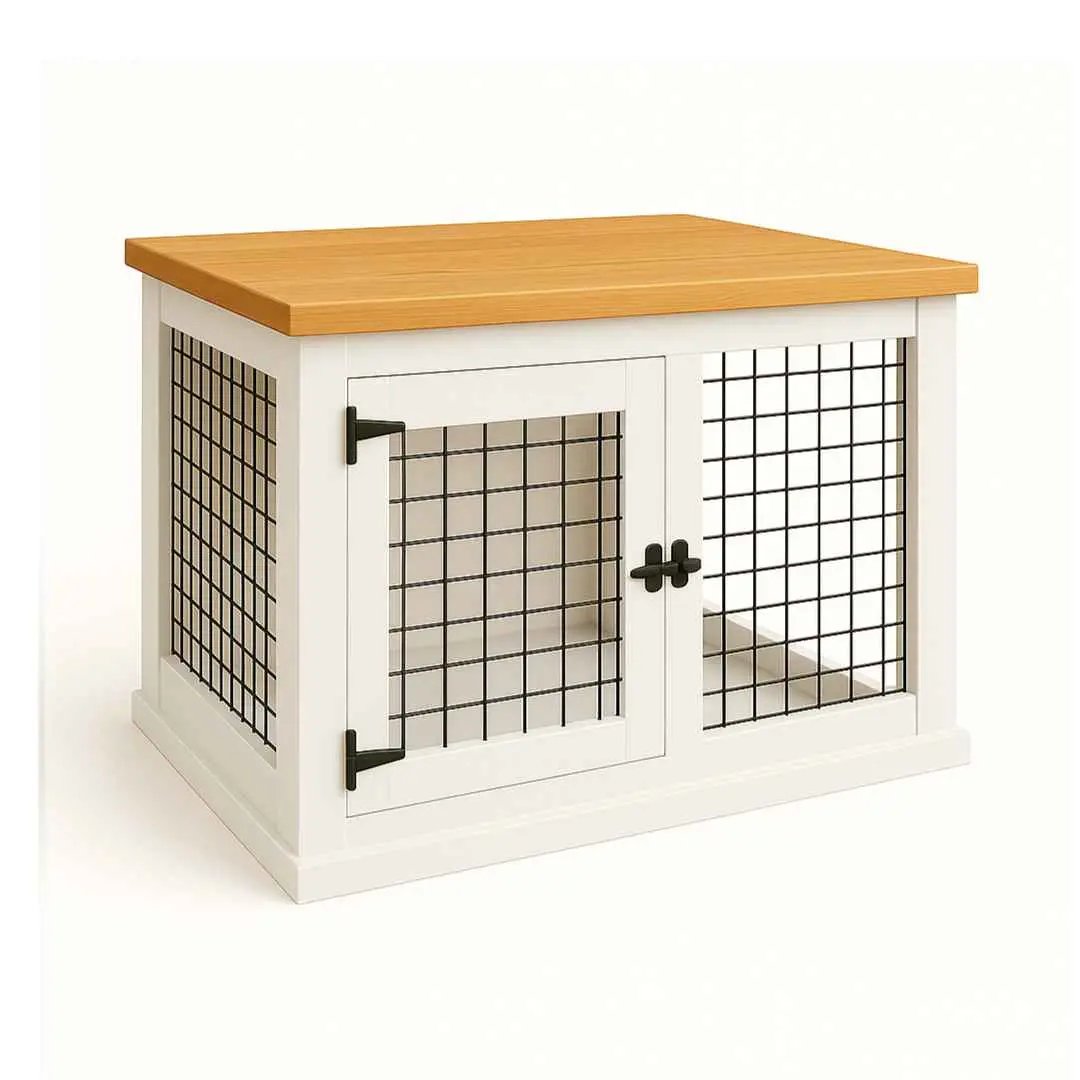 The Studio -Hinged Arctic Single Wooden Dog Crate with Mesh - Natural image