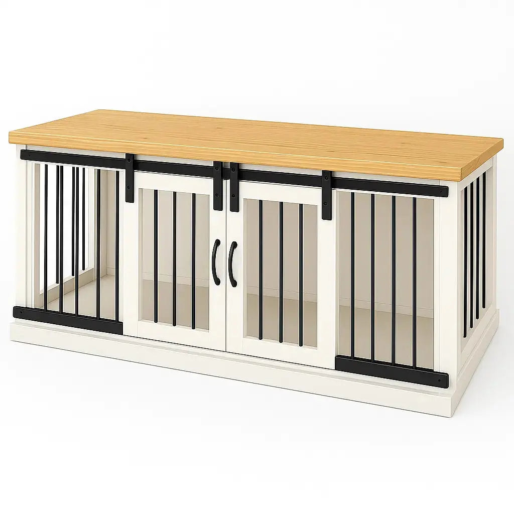 The LOFT – Arctic Hinged Wooden Open Plan Dog Crate With Bars Paws and Willow