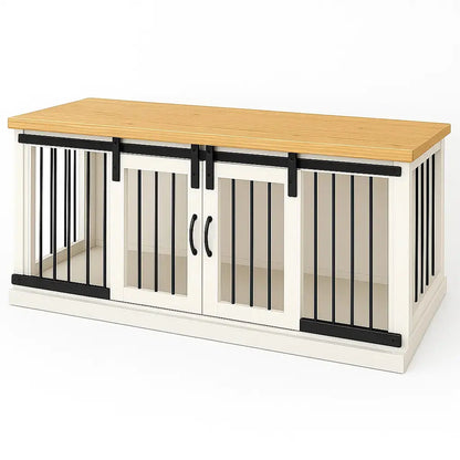 The LOFT – Arctic Hinged Wooden Open Plan Dog Crate With Bars Paws and Willow