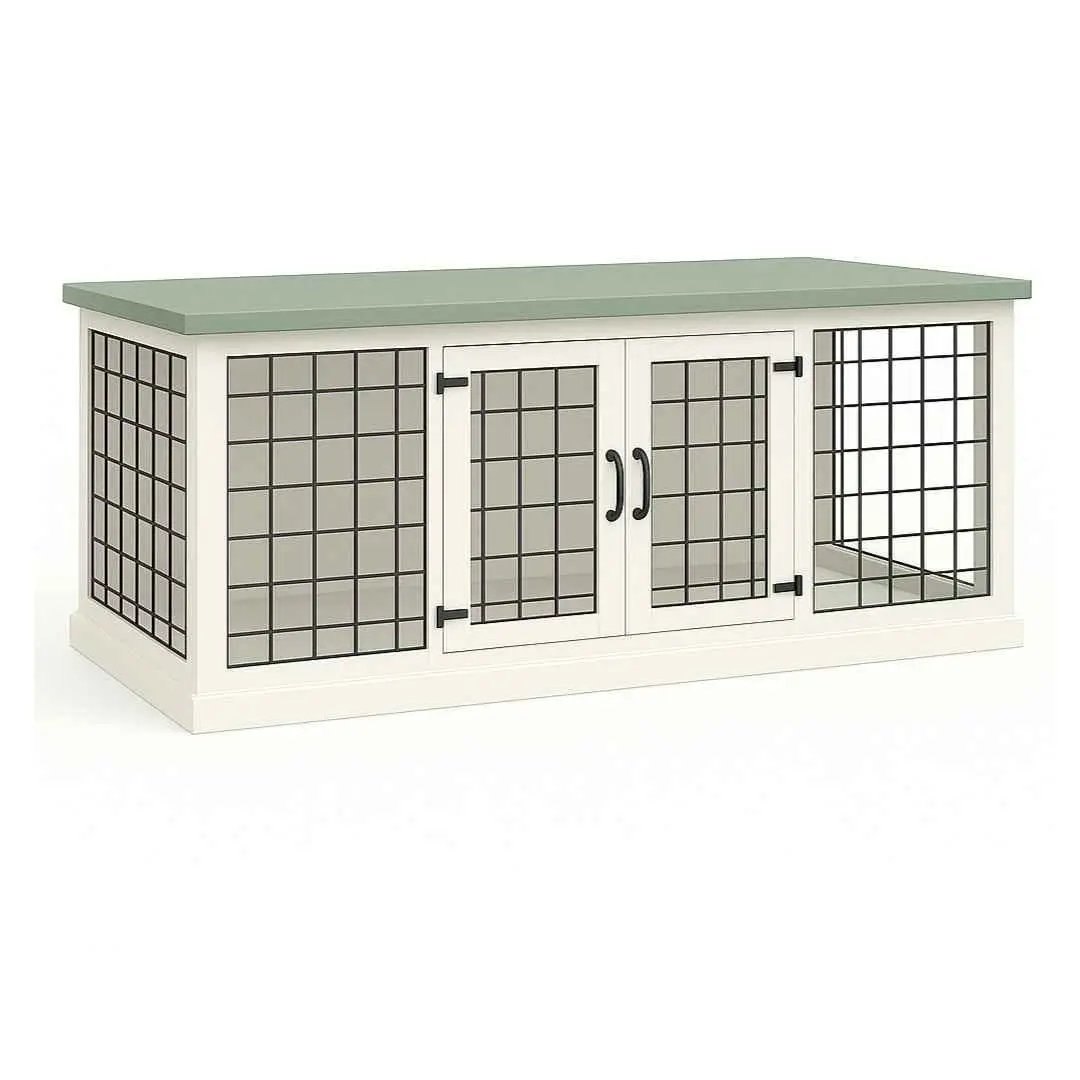 The DUO – Arctic Hinged Style Double Wooden Dog Crate With Mesh image 2