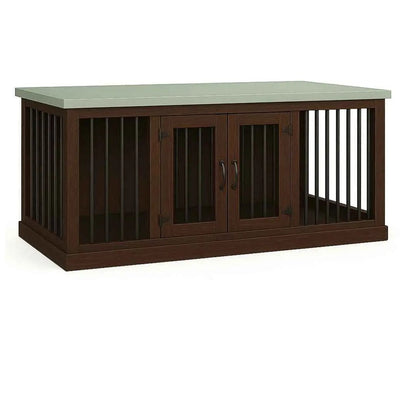 The DUO – Espresso Hinged Double Wooden Dog Crate With Bars image 4