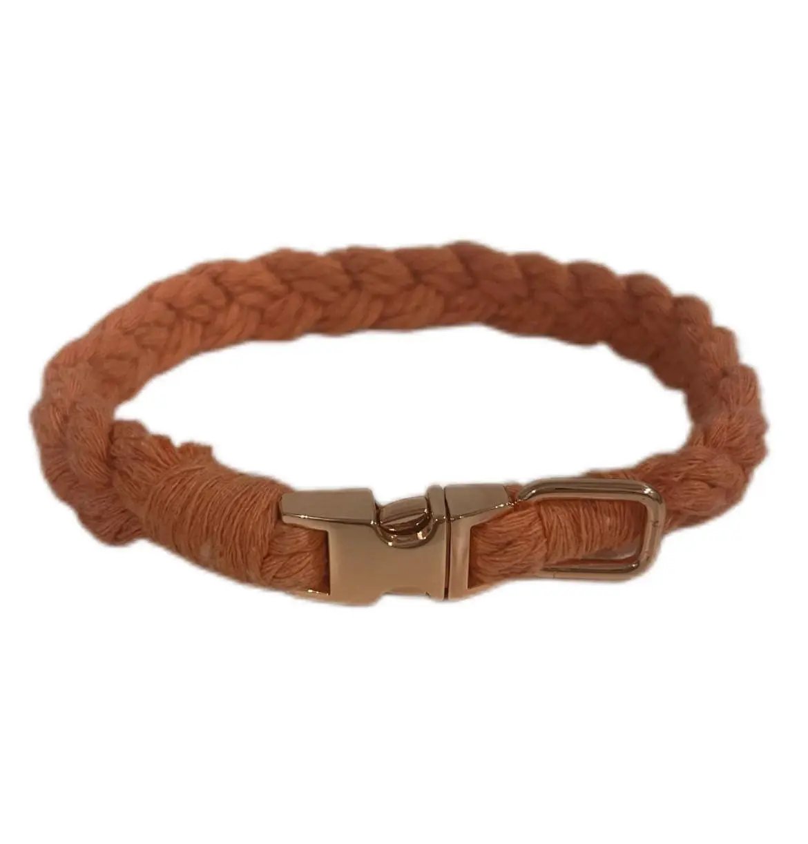 Petite Macramé Dog Collar with Brass | Gold | Silver Buckle - Orange, Gold image