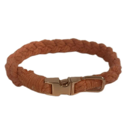 Petite Macramé Dog Collar with Brass | Gold | Silver Buckle - Orange, Gold image
