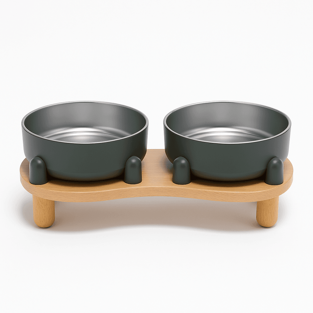 Modern Double Elevated Dog Bowl – Sleek Dining for Style-Savvy Pups - Dark Grey image