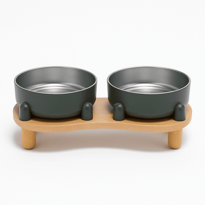 Modern Double Elevated Dog Bowl – Sleek Dining for Style-Savvy Pups - Dark Grey image