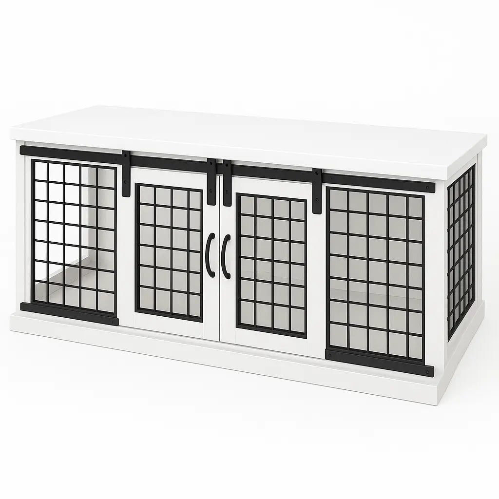 The LOFT – Arctic Barn Style Wooden Open Plan Dog Crate With Mesh Paws and Willow