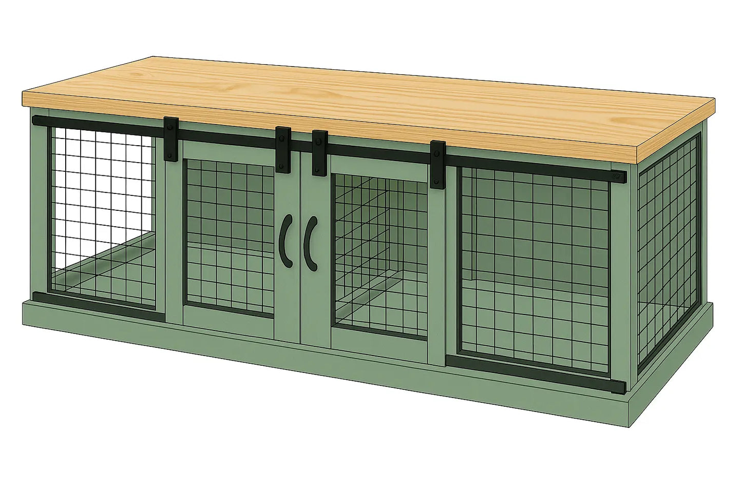 The DUO – Sage Barn Style Double Wooden Dog Crate With Mesh Paws and Willow