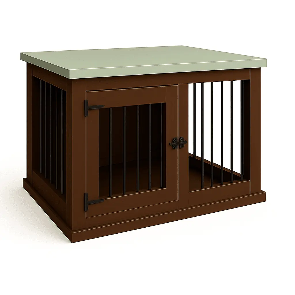 The Studio -Hinged Espresso Single Wooden Dog Crate with Bars - Sage image