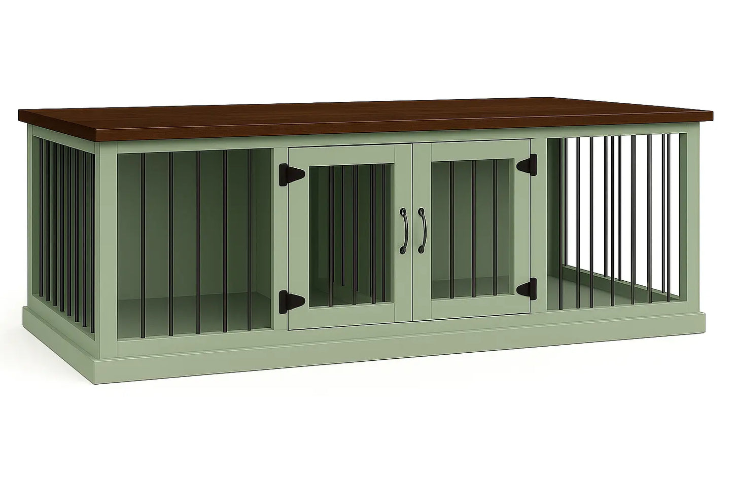 The DUO – Sage Hinged Double Wooden Dog Crate With Bars Paws and Willow