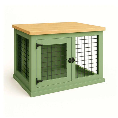 The Studio -Hinged SAGE Single Wooden Dog Crate with Mesh image 1