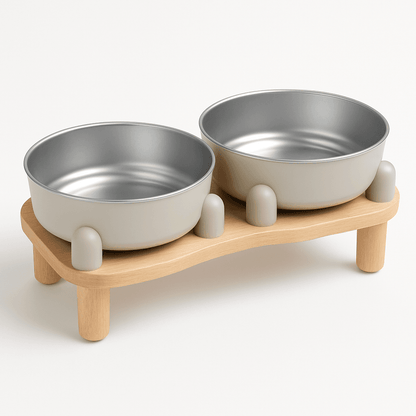 Modern Double Elevated Dog Bowl – Sleek Dining for Style-Savvy Pups - Beige image